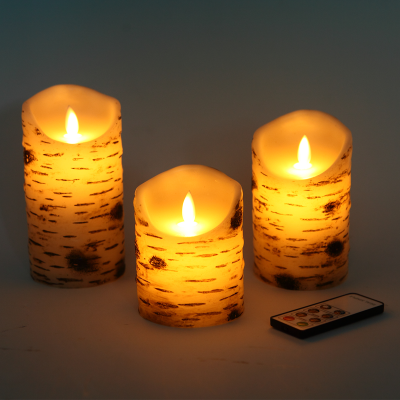 Led Candle Set Birch Look With Remote