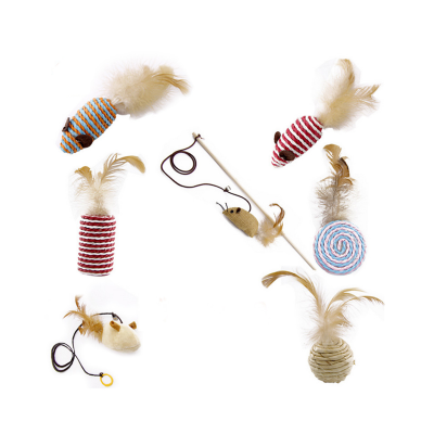 Cat Feathered Toy W/stick & Rope