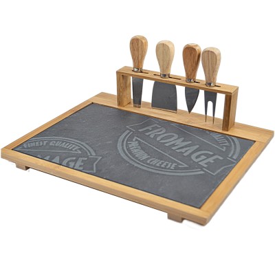 Cheese Set Bamboo Printed Slate