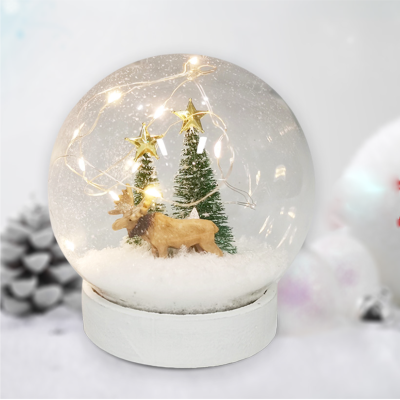 Xmas Led Globe With Moose And Tree D12cm