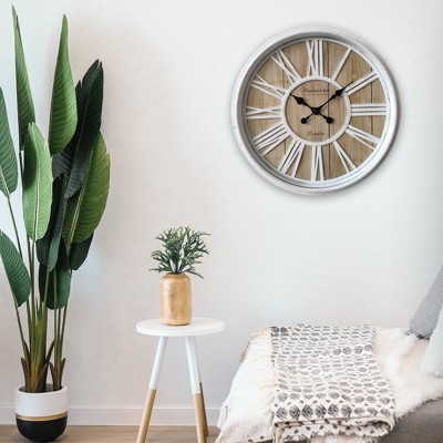 Horloge murale vintage à chiffres romains | 20'' aspect bois