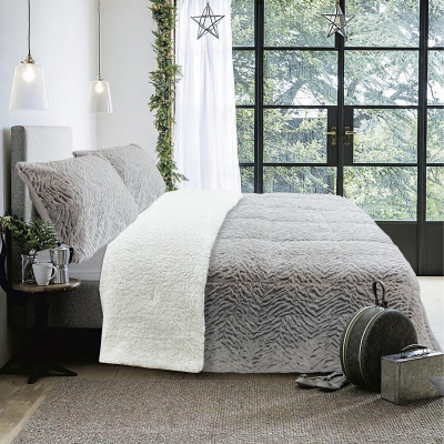 Kirsten Comforter Set 3pc Grey Fleece/Sherpa