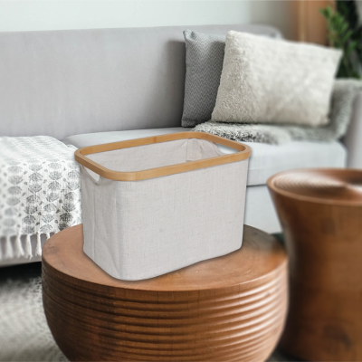 Storage Basket W/bamboo Frame Cream 38x27x25