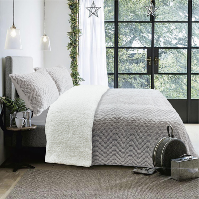 Marius Comforter Set 3pc Grey Fleece/Sherpa