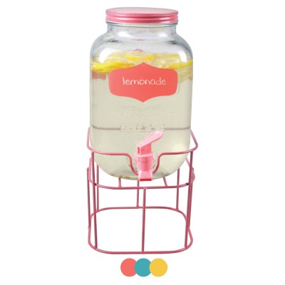 Distributeur de boisson 4 L choix de couleurs pastels avec support en métal et étiquette tableau 