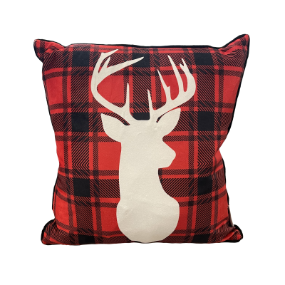 Coussin tête de cerf à carreaux avec lumière LED | 18x18"