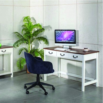Awoniyi - Bureau blanc avec 3 tiroirs et plateau en bois