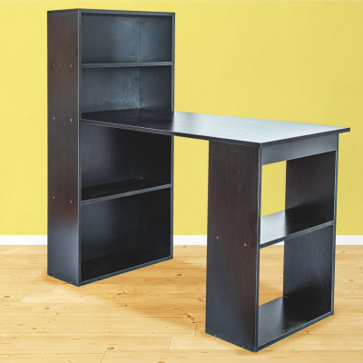Bureau d'ordinateur avec grande étagère en chêne foncé