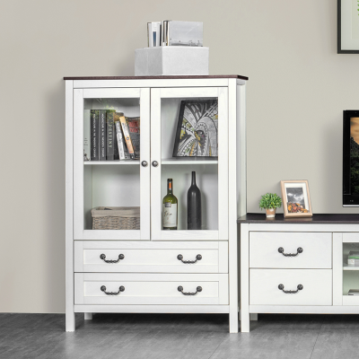 BURKARDT Dresser With 4 Drawers & Glass Doors