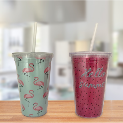 ADRIEN LEWIS - 16 Oz Double Wall W/ Straw Flamingo Summer