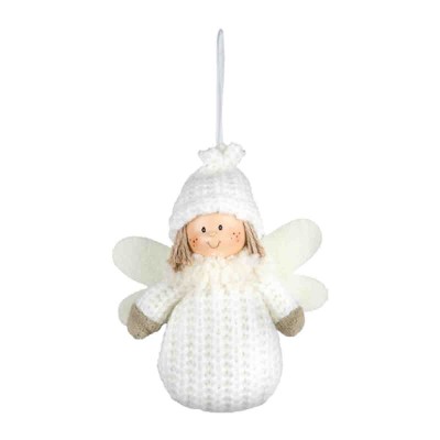 Ange suspendu en tissu avec motif en tricot 13cm