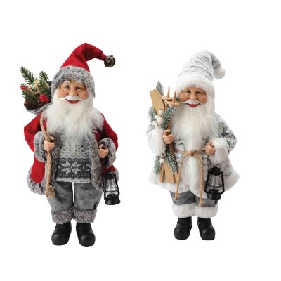 Père Noël debout en tissu avec lanterne 40cm