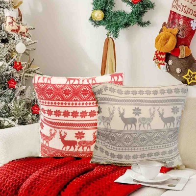 Coussin en velours et sherpa Fair Isle