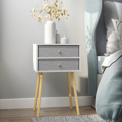 White Night Table With 2 Drawers And Wood Leg