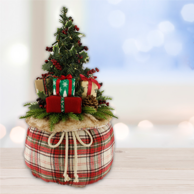 Xmas Gift Bag Tree Red Plaid