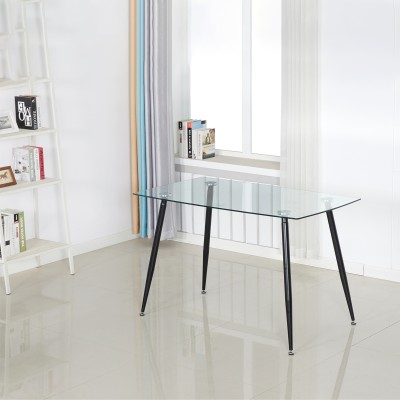 Glass Dining Table With 8mm Glass And Black Metal Legs