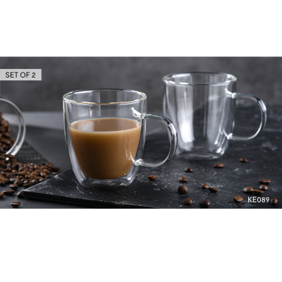 Borosilicate Double Wall Glass Cup 2 Pcs Set Transparent