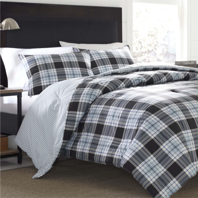 GLEN | Cotton Flannel Comforter Set | Black