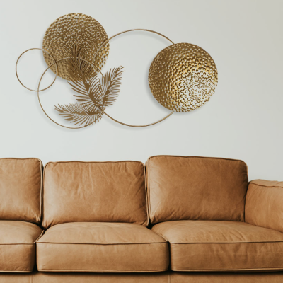 Metal Gold Wall Art Leaf And Circle 38x65