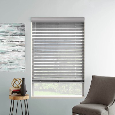 Horizontal Faux Wood Cordless PVC Blinds | Grey