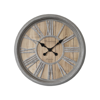 Horloge murale vintage à chiffres romains | 20'' aspect bois gris