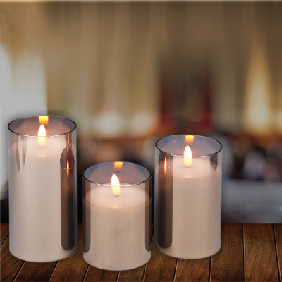 Led Wax Candle Set Of 3 Grey