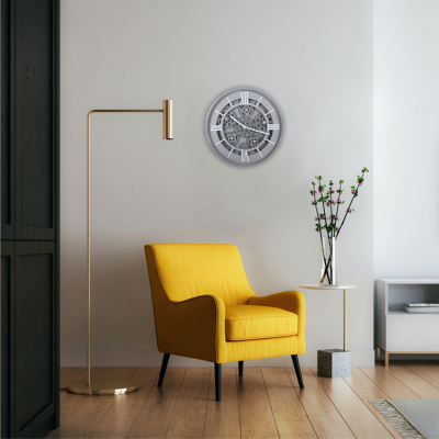 Clock With Moving Gears Light Grey