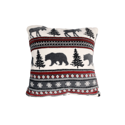 Coussin Velours Gris/Rouge Forest Fair Isle