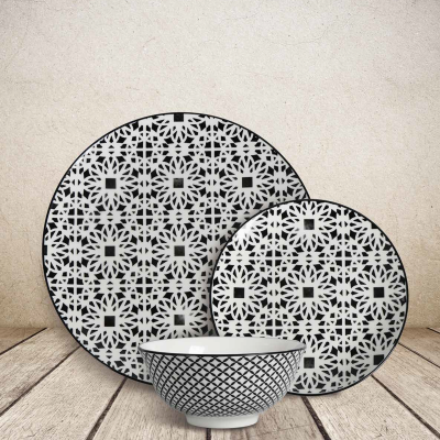 Lauren Taylor -  12pc Porcelain Dinnerware Set grey