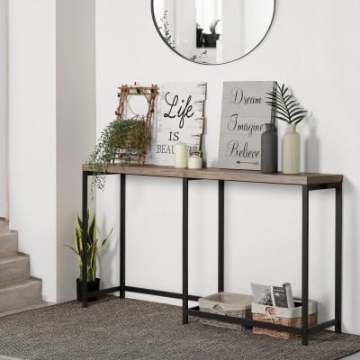 Helms - Bureau Console en bois foncé - Cadre métallique avec MDF