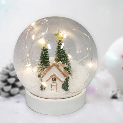Xmas Led Globe W/house And Tree D12cm