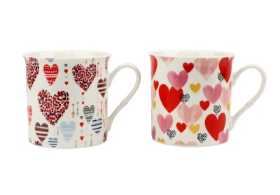 Lauren Taylor - New Bone China - "Hearts" Printed Mug - 11 Oz