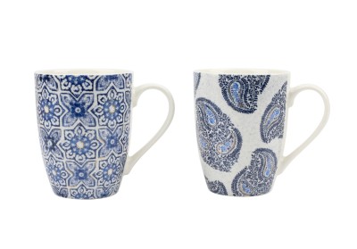 New Bone Mug 11oz Blue Tiles Asst Decals