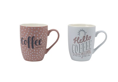 New Bone Mug 11oz Hello Coffee Asst Decals