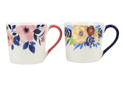 New Bone Mug 11oz  Flowers Asst Decals