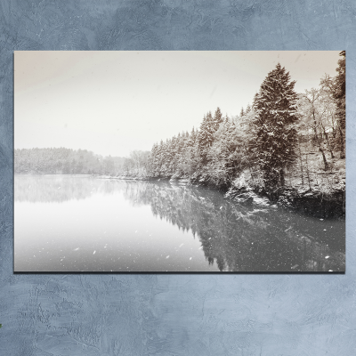 Toile imprimée 60 x 90 cm | Lac d'hiver avec montagne