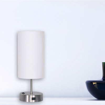 Table Lamp Nickel & White Shade 1 USB
