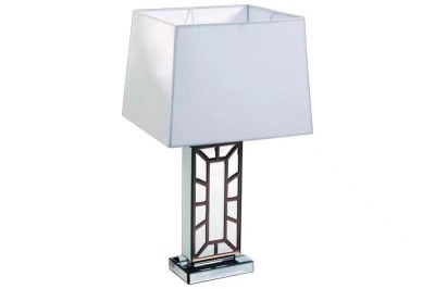 Lampe de table avec miroir argenté Abat-jour en tissu blanc 