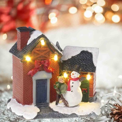 Lauren Taylor - Maison de Noël et enfant avec bonhomme de neige Led