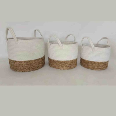 Lauren Taylor- Panier rond en corde blanc 10" D x 8" H