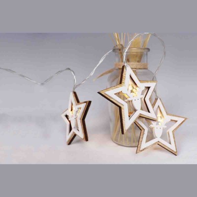 Lauren Taylor - Chaîne lumineuse de 10 pièces avec étoile en bois et tête de renne