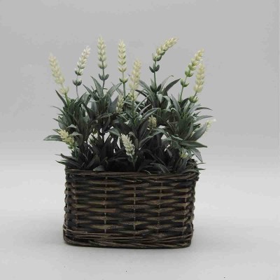 Lauren Taylor -Artificial Foliage in Brown Plastic Wicker Basket