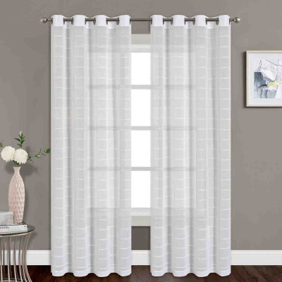 2pk Panneau Grommet Layla Blanc  Faux lin transparent