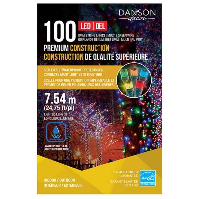 100 lumières LED 8Mm, intérieur/extérieur, fil vert étanche