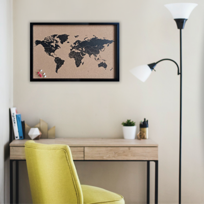 World Map Cork Board & Wood