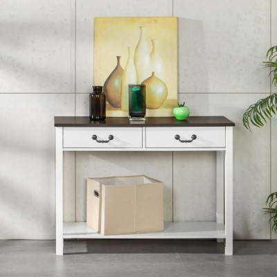 Mohwald - White Console Table with Wood Top and 2 Drawers 