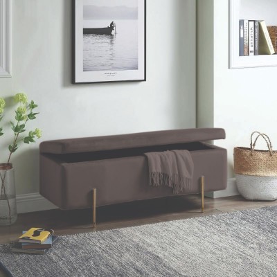 Atelier Du Nord - Velvet Storage Bench With Gold Metal Leg