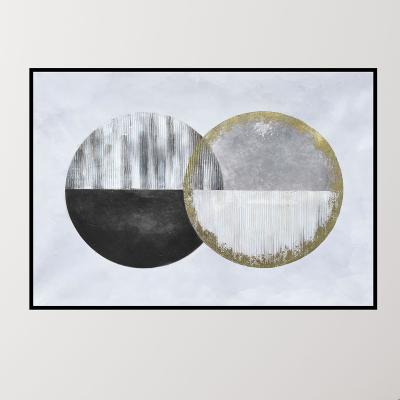 Toile imprimé 70 x 100 cm | Cercles abstraits noir/doré