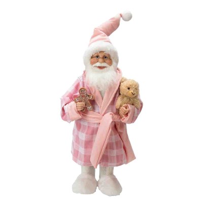 Figurine debout M. et Mme Noël en tissu Peignoir rose 