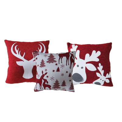 Coussin de Noël 18x18 Chenille Rouge Fermeture Invisible